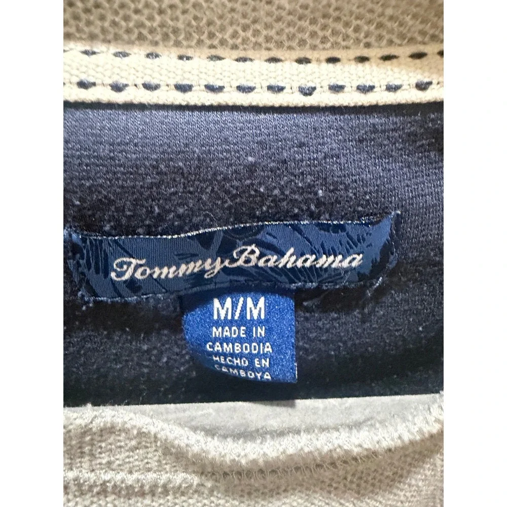 Tommy Bahama Mens Waffle Knit Pullover Light Gray Long Sleeve Marlin Logo Medium